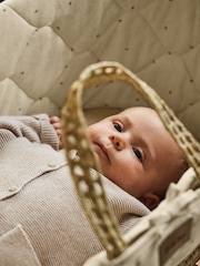 The Little Green Sheep Linen Rice Print Quilted Moses Basket & Mattress - Image 2 of 7