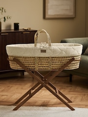 The Little Green Sheep Linen Rice Print Quilted Moses Basket & Mattress - Image 3 of 7