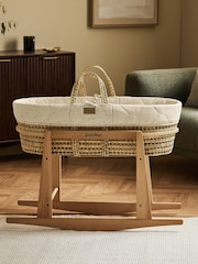 The Little Green Sheep Linen Rice Print Quilted Moses Basket & Mattress - Image 4 of 7