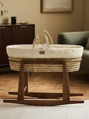 The Little Green Sheep Linen Rice Print Quilted Moses Basket & Mattress - Image 5 of 7