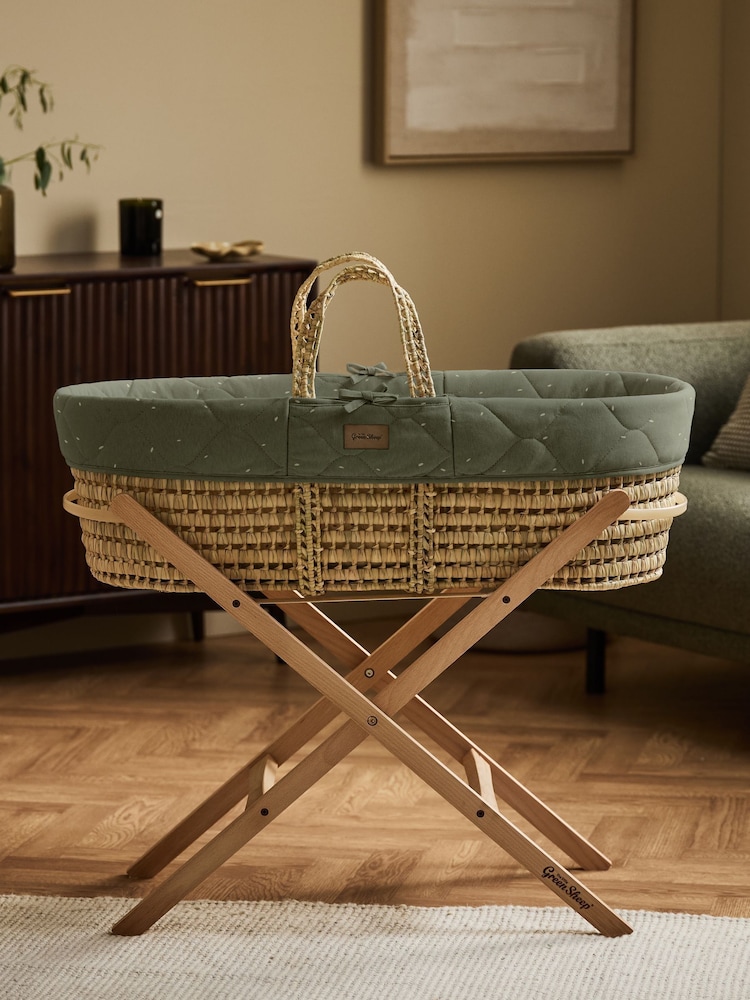 The Little Green Sheep Juniper Rice Print Quilted Moses Basket & Mattress - Image 1 of 7 The Little Green Sheep Juniper Rice Print Quilted Moses Basket & Mattress - Image 1 of 7