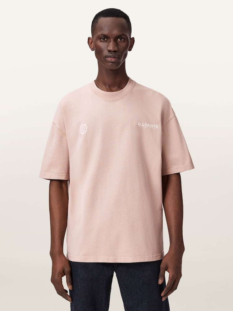 AllSaints Pink Emblem Short Sleeve Crew Neck T-Shirt - Image 1 of 6