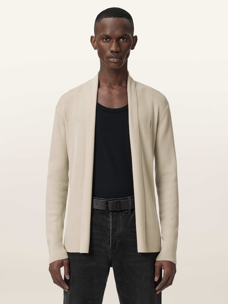 AllSaints Powdered Green Mode Merino Wool Open Cardigan - Image 1 of 6