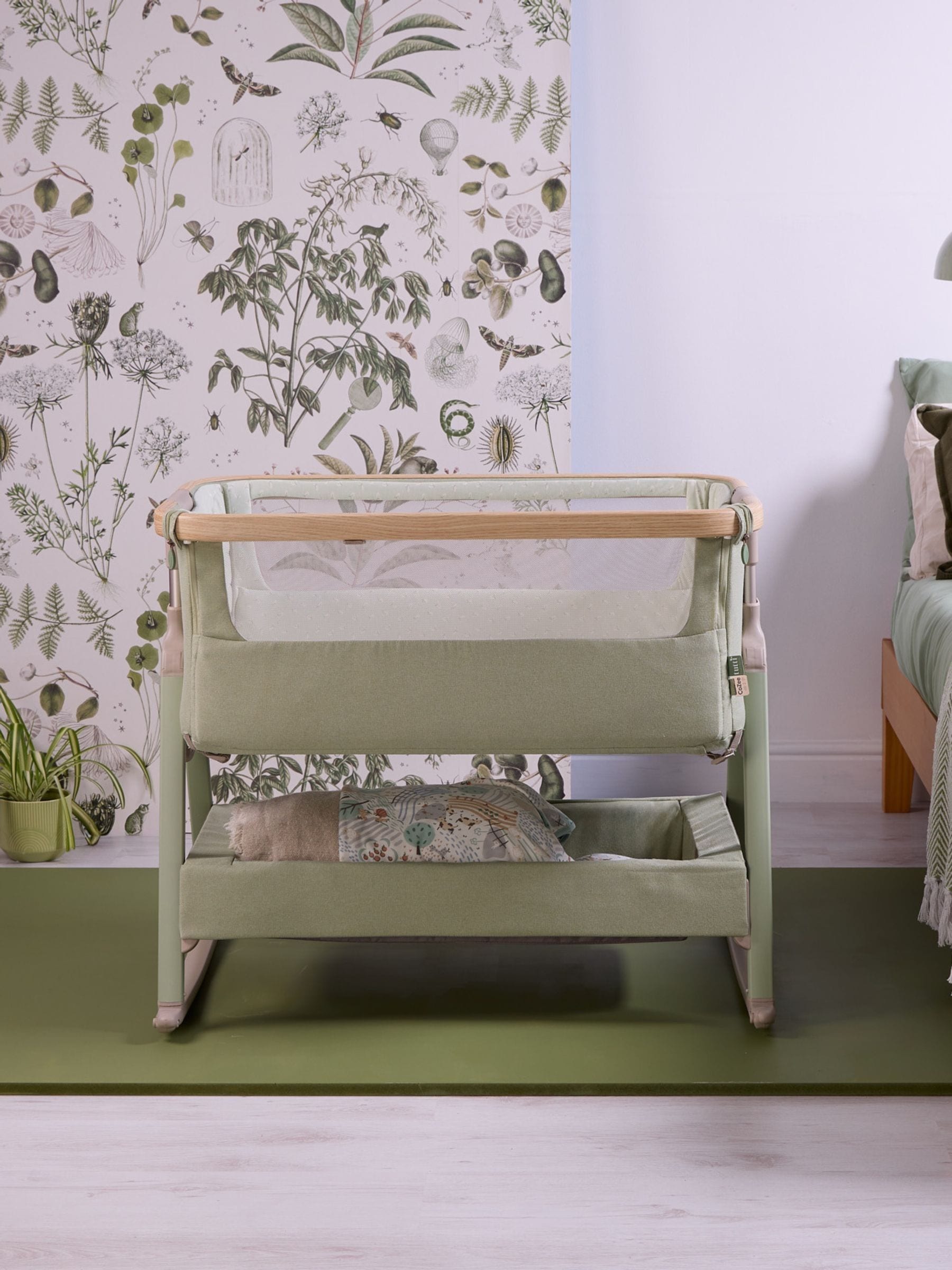 Tutti Bambini Unisex Infant Drifted Oak Eucalyptus Cozee Air2 Bedside Crib