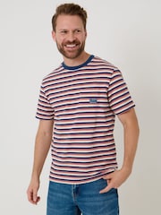 Saltwell Pink Stripe Textured Cotton Crew Neck T-Shirt - Image 1 of 5