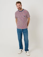 Saltwell Pink Stripe Textured Cotton Crew Neck T-Shirt - Image 2 of 5
