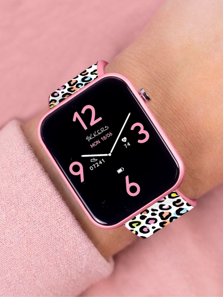 Tikkers Smart Series Pink Leopard Print Silicone Strap Black Smart Watch - Image 2 of 5 Tikkers Smart Series Pink Leopard Print Silicone Strap Black Smart Watch - Image 2 of 5