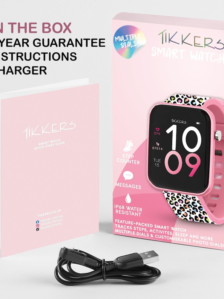 Tikkers Smart Series Pink Leopard Print Silicone Strap Black Smart Watch - Image 5 of 5 Tikkers Smart Series Pink Leopard Print Silicone Strap Black Smart Watch - Image 5 of 5