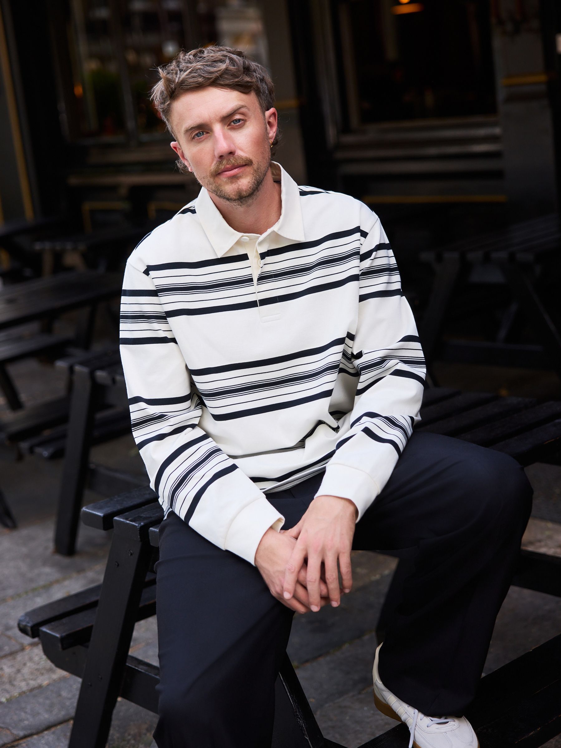 Buy Ecru/Fine Black - Stripe Rugby Shirt from Next Japan