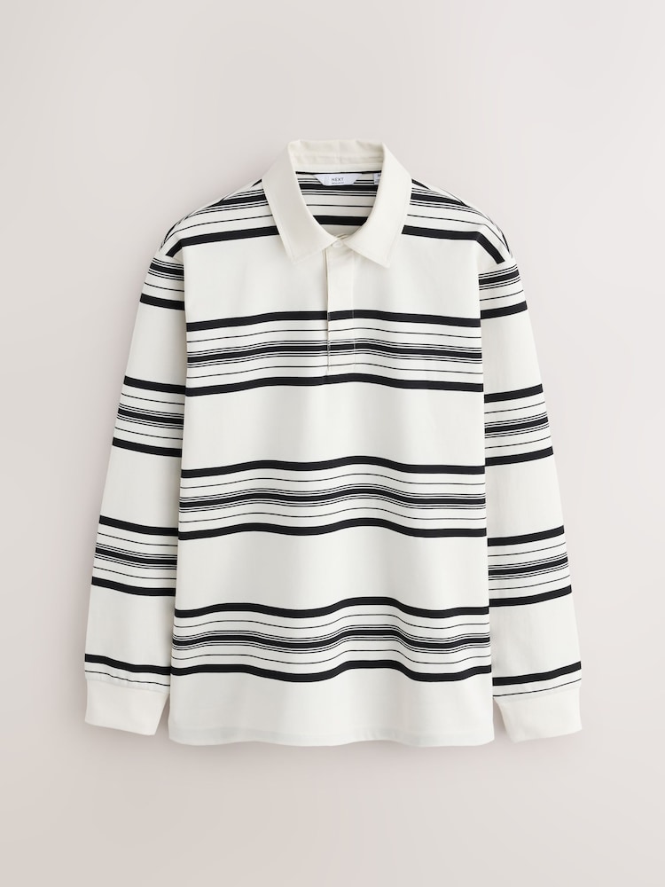 Ecru/Fine Black Horizontal Stripe Rugby Shirt - Image 1 of 3 Ecru/Fine Black Horizontal Stripe Rugby Shirt - Image 1 of 3