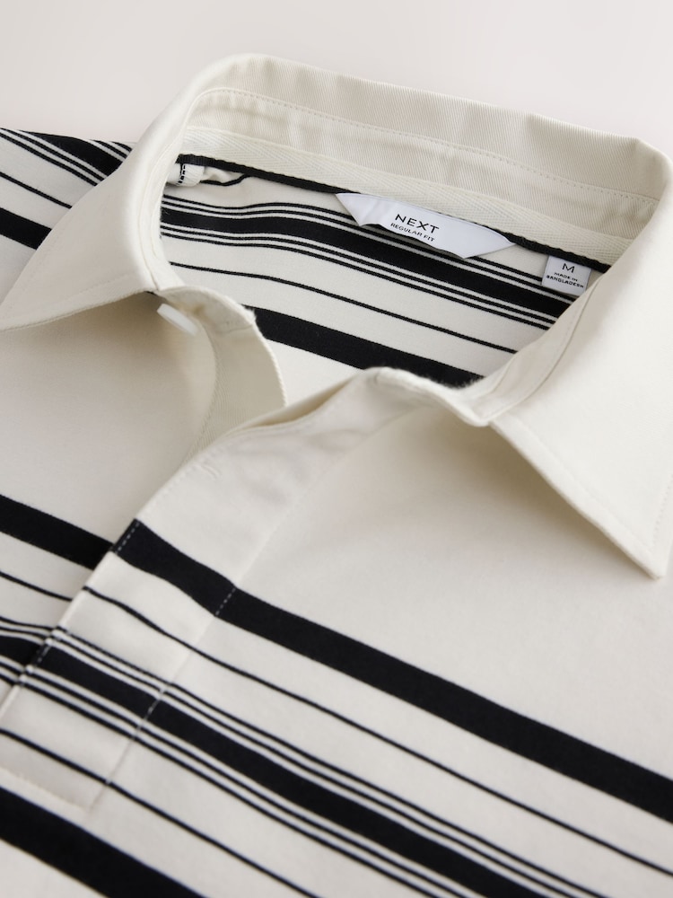 Ecru/Fine Black Horizontal Stripe Rugby Shirt - Image 2 of 3 Ecru/Fine Black Horizontal Stripe Rugby Shirt - Image 2 of 3