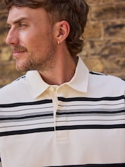 Ecru/Fine Black Horizontal Stripe Rugby Shirt - Image 4 of 7