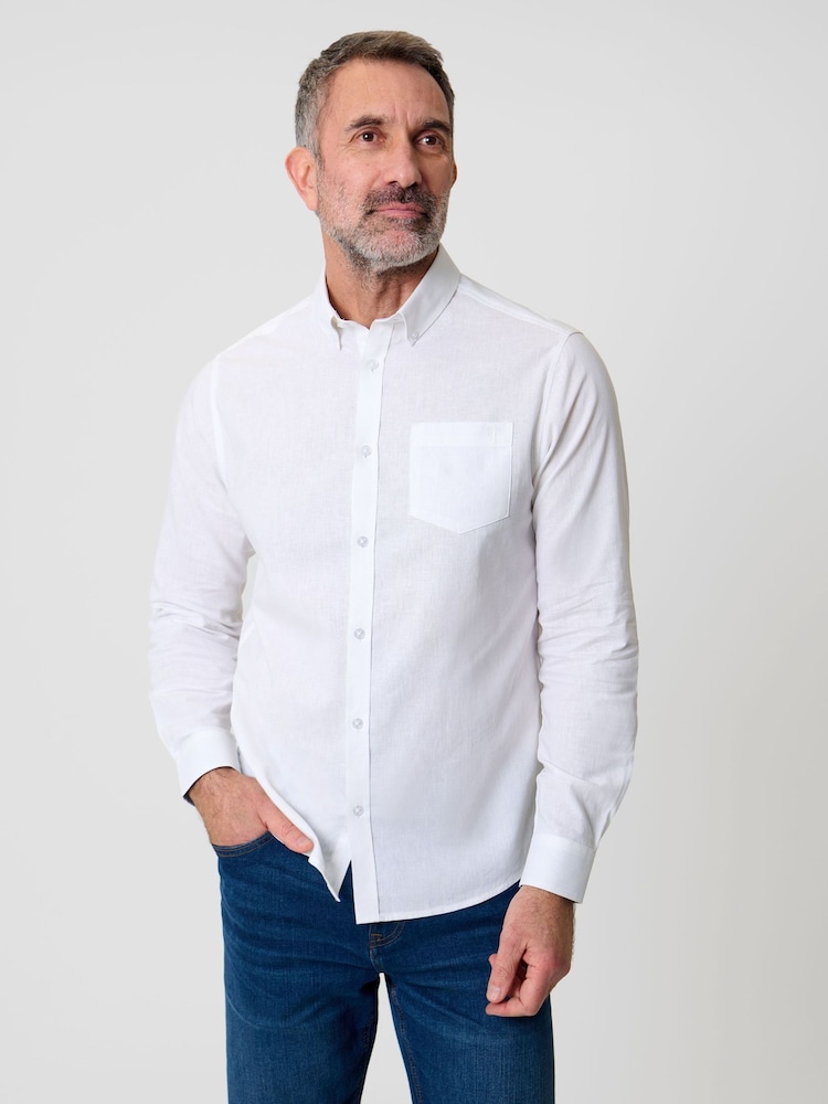 Белый - Saltwell Linen Rich Long Sleeve Shirt - Изображение 1 4