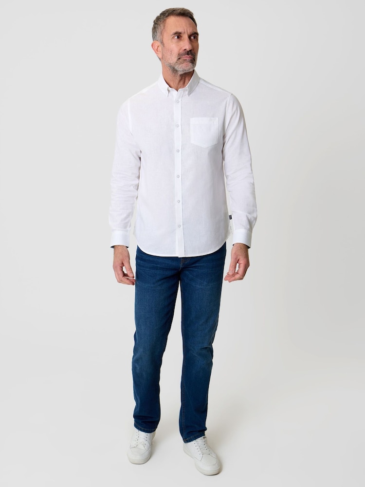 Белый - Saltwell Linen Rich Long Sleeve Shirt - Изображение 4 4