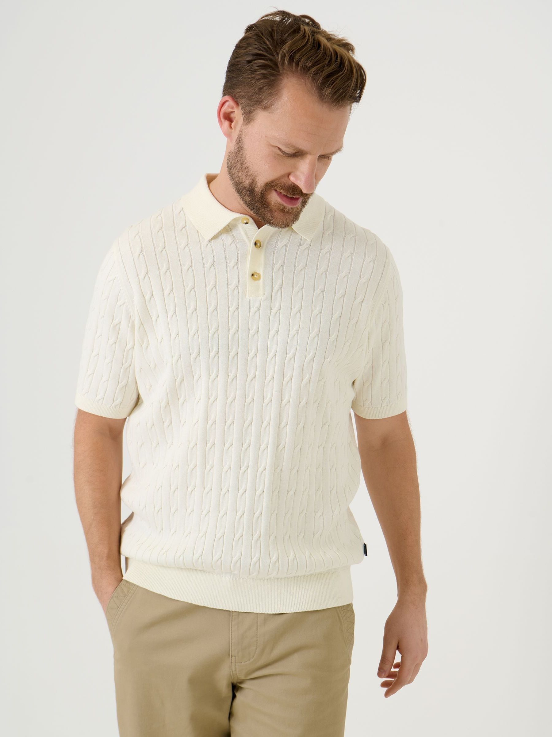 Buy Saltwell Cream Cable Knit Short Sleeve Polo Shirt from Next Canada