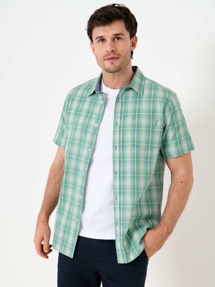 Saltwell Green Textured Check Cotton Short Sleeve Shirt - Image 1 of 5