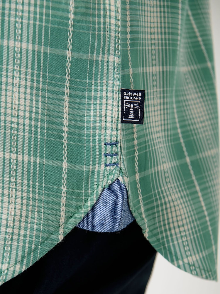 Saltwell Green Textured Check Cotton Short Sleeve Shirt - Image 5 of 5