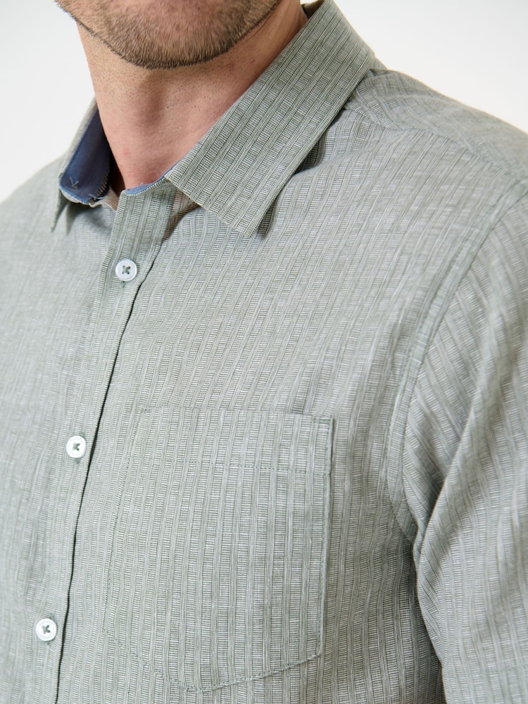 Saltwell Green Micro Stripe Linen Rich Short Sleeve Shirt - Image 5 of 5