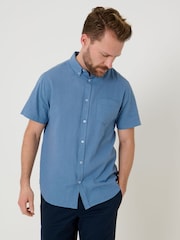 Azul - Saltwell Linen Rich Short Sleeve Shirt - Imagen 1 de 5
