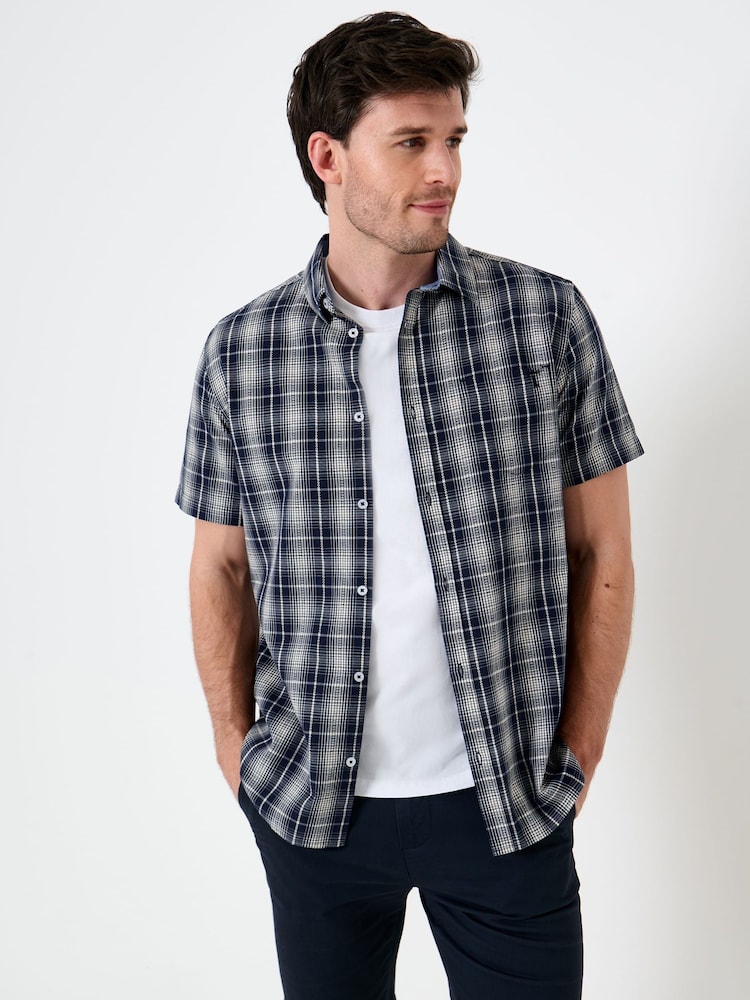 Saltwell Blue Textured Check Cotton Short Sleeve Shirt - Image 1 of 5 Saltwell Blue Textured Check Cotton Short Sleeve Shirt - Image 1 of 5