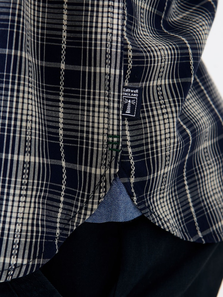Saltwell Blue Textured Check Cotton Short Sleeve Shirt - Image 5 of 5 Saltwell Blue Textured Check Cotton Short Sleeve Shirt - Image 5 of 5