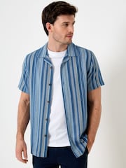Saltwell Blue Textured Stripe Boxy Short Sleeve Shirt - Image 1 of 7