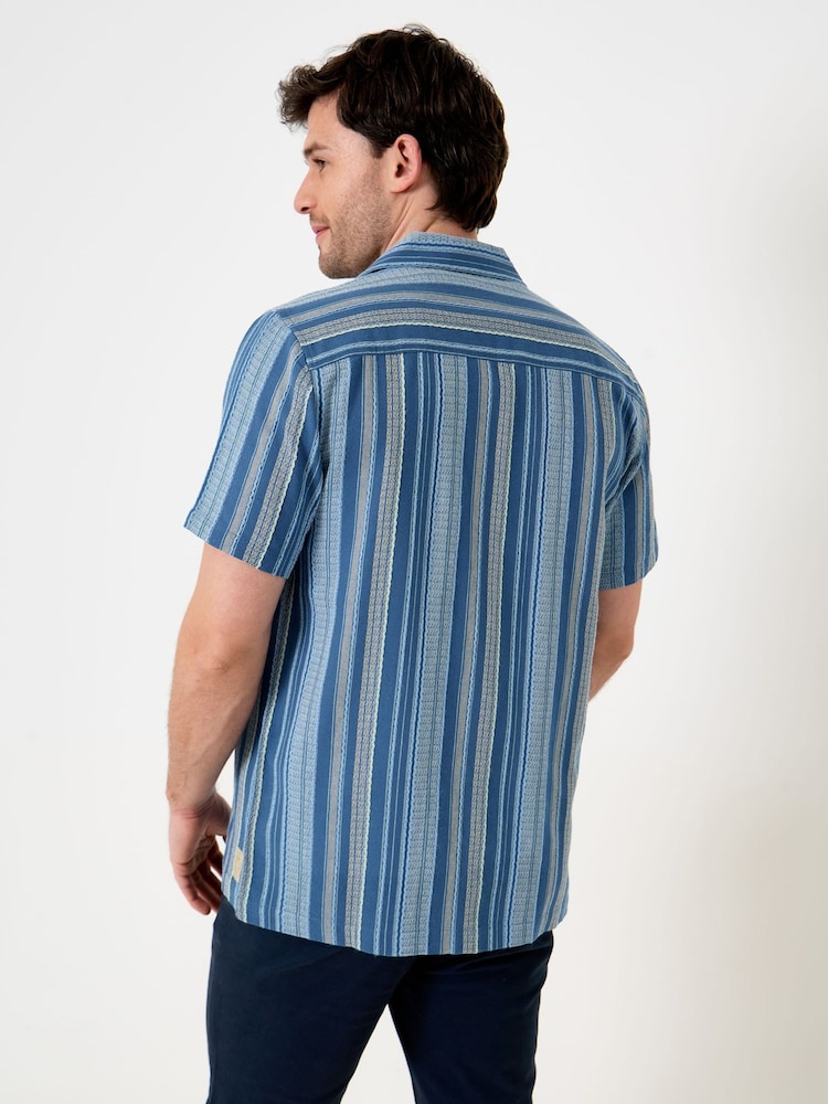 Saltwell Blue Textured Stripe Boxy Short Sleeve Shirt - Image 2 of 7