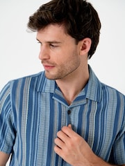 Saltwell Blue Textured Stripe Boxy Short Sleeve Shirt - Image 5 of 7