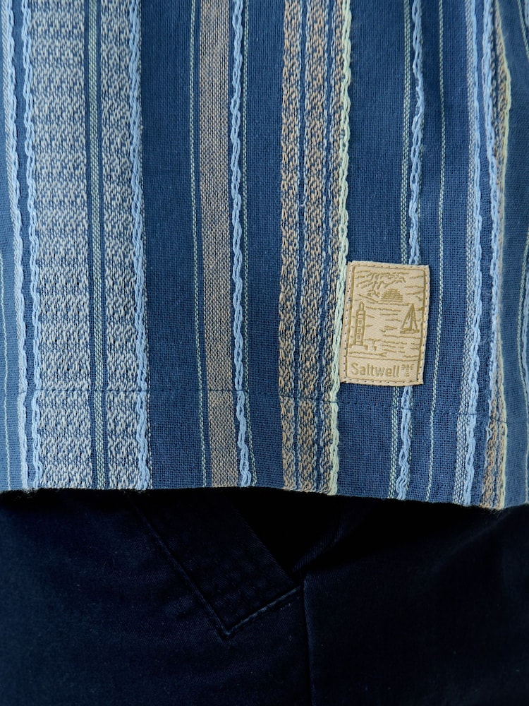 Saltwell Blue Textured Stripe Boxy Short Sleeve Shirt - Image 7 of 7