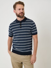 Saltwell Blue Jacquard Stripe Short Sleeve Cotton Polo Shirt - Image 2 of 7