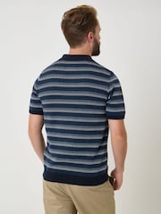Saltwell Blue Jacquard Stripe Short Sleeve Cotton Polo Shirt - Image 3 of 7