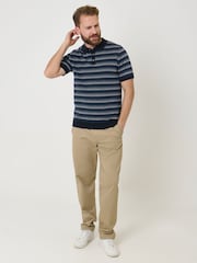 Saltwell Blue Jacquard Stripe Short Sleeve Cotton Polo Shirt - Image 4 of 7