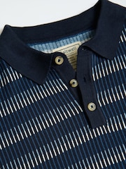 Saltwell Blue Jacquard Stripe Short Sleeve Cotton Polo Shirt - Image 6 of 7