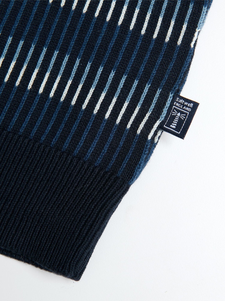 Saltwell Blue Jacquard Stripe Short Sleeve Cotton Polo Shirt - Image 7 of 7 Saltwell Blue Jacquard Stripe Short Sleeve Cotton Polo Shirt - Image 7 of 7