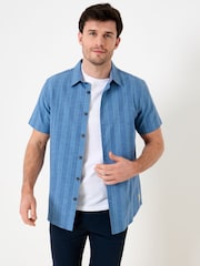 Saltwell Blue Textured Stripe Cotton Short Sleeve Shirt - Image 1 of 5