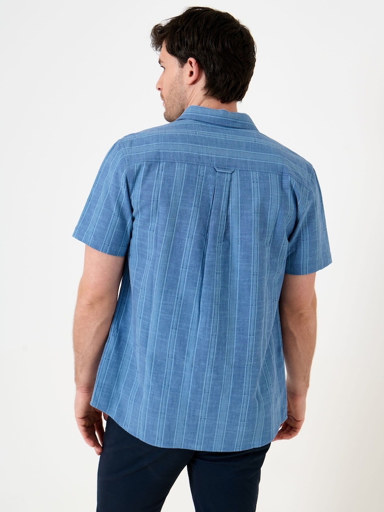 Saltwell Blue Textured Stripe Cotton Short Sleeve Shirt - Image 2 of 5