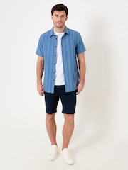 Saltwell Blue Textured Stripe Cotton Short Sleeve Shirt - Image 3 of 5