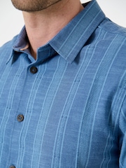 Saltwell Blue Textured Stripe Cotton Short Sleeve Shirt - Image 5 of 5