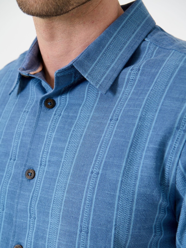 Saltwell Blue Textured Stripe Cotton Short Sleeve Shirt - Image 5 of 5