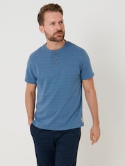 Saltwell Blue Textured Stripe Grandad Collar T-Shirt - Image 1 of 6