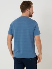 Saltwell Blue Textured Stripe Grandad Collar T-Shirt - Image 2 of 6