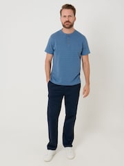 Saltwell Blue Textured Stripe Grandad Collar T-Shirt - Image 3 of 6