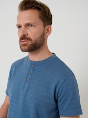 Saltwell Blue Textured Stripe Grandad Collar T-Shirt - Image 4 of 6