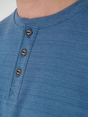 Saltwell Blue Textured Stripe Grandad Collar T-Shirt - Image 5 of 6