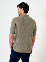 Saltwell Green Cable Knit Short Sleeve Polo Shirt - Image 2 of 6