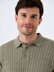 Saltwell Green Cable Knit Short Sleeve Polo Shirt - Image 4 of 6