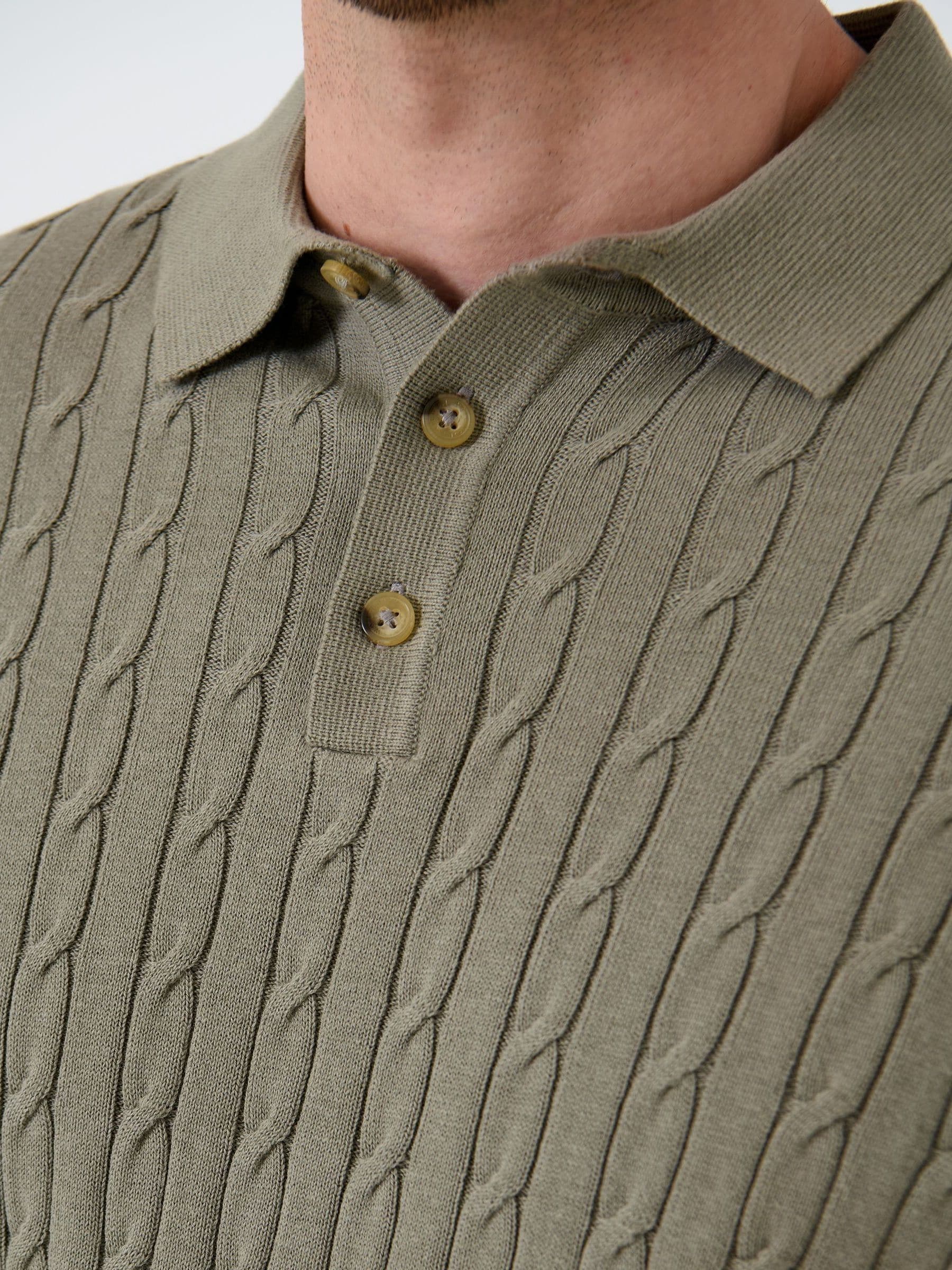 Buy Saltwell Green Cable Knit Short Sleeve Polo Shirt from Next Oman
