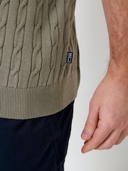 Saltwell Green Cable Knit Short Sleeve Polo Shirt - Image 6 of 6