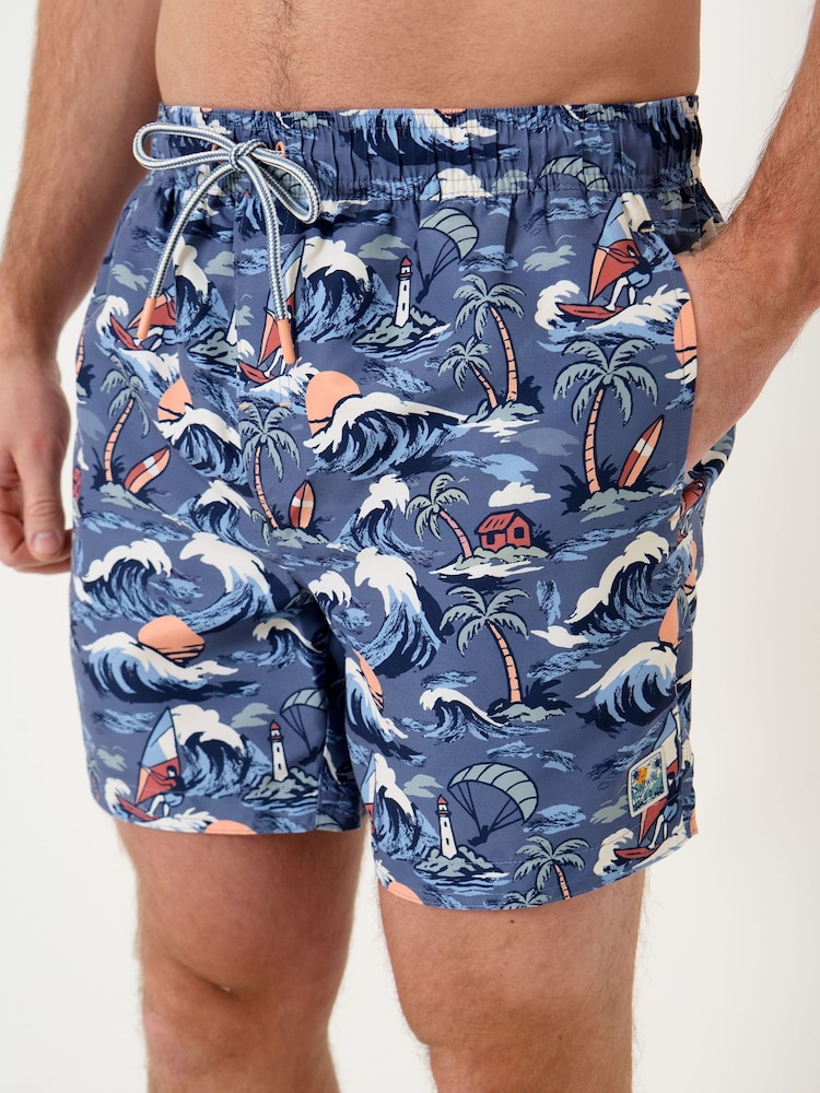 Saltwell Blue Tropical Print Polyester Swim Shorts - Image 1 of 6