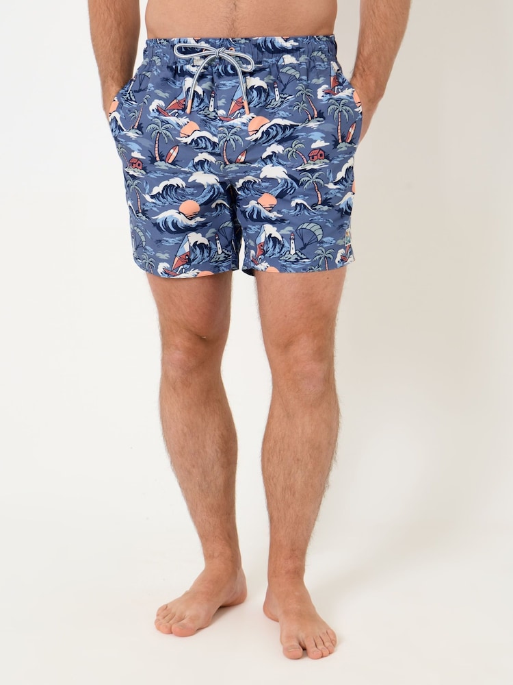 Saltwell Blue Tropical Print Polyester Swim Shorts - Image 2 of 6